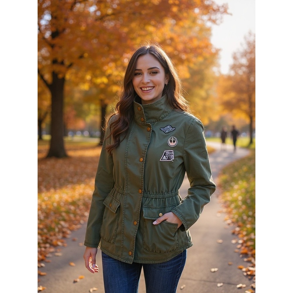 Star Wars Jacket Womens Medium Green Her Universe Military Utility Patches Yoda